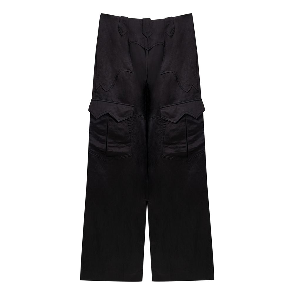 Black Viscose Cargo Pants - TIZZIL