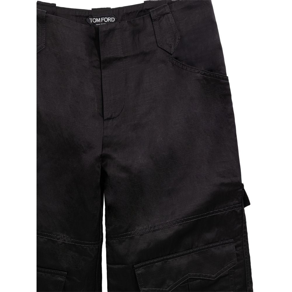 Black Viscose Cargo Pants - TIZZIL