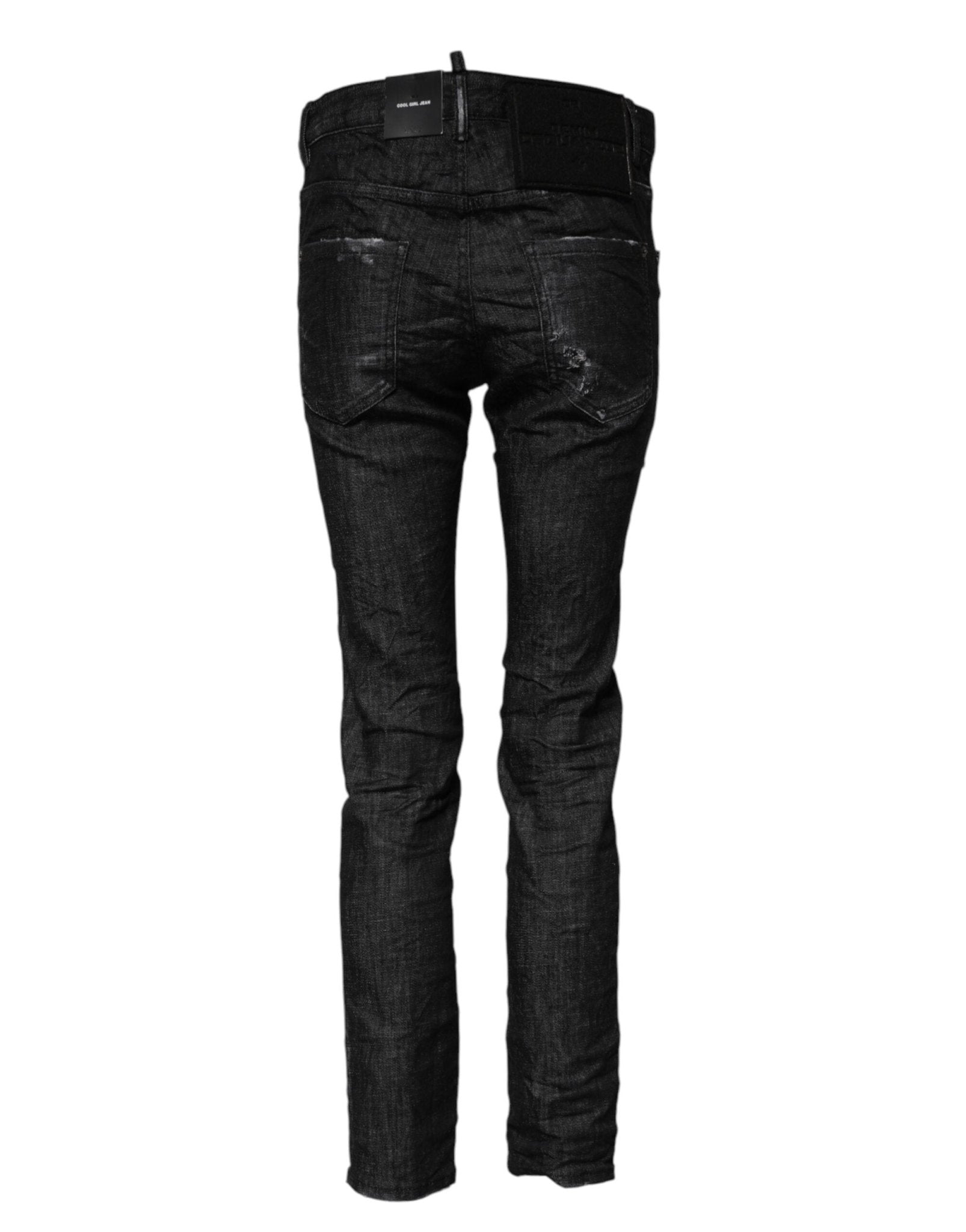 Black Washed Cotton Mid Waist Skinny Jeans - TIZZIL