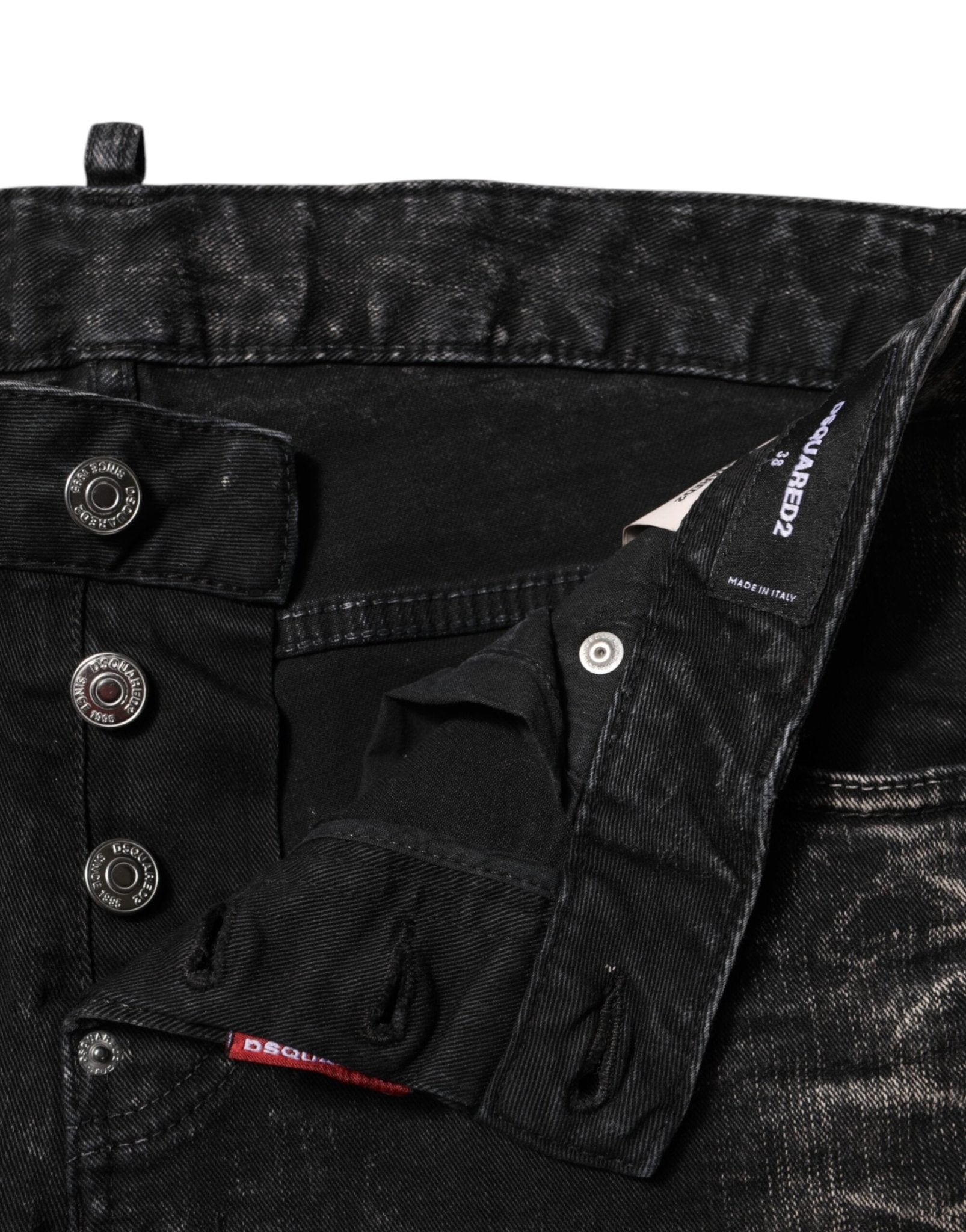 Black Washed Mid Waist Tapered Denim Jeans - TIZZIL