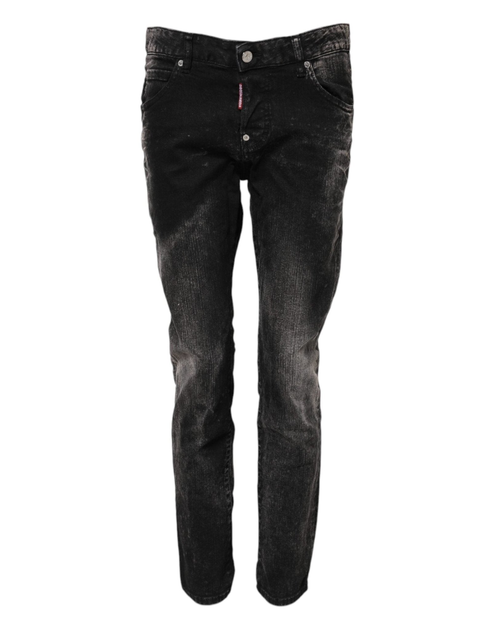 Black Washed Mid Waist Tapered Denim Jeans - TIZZIL