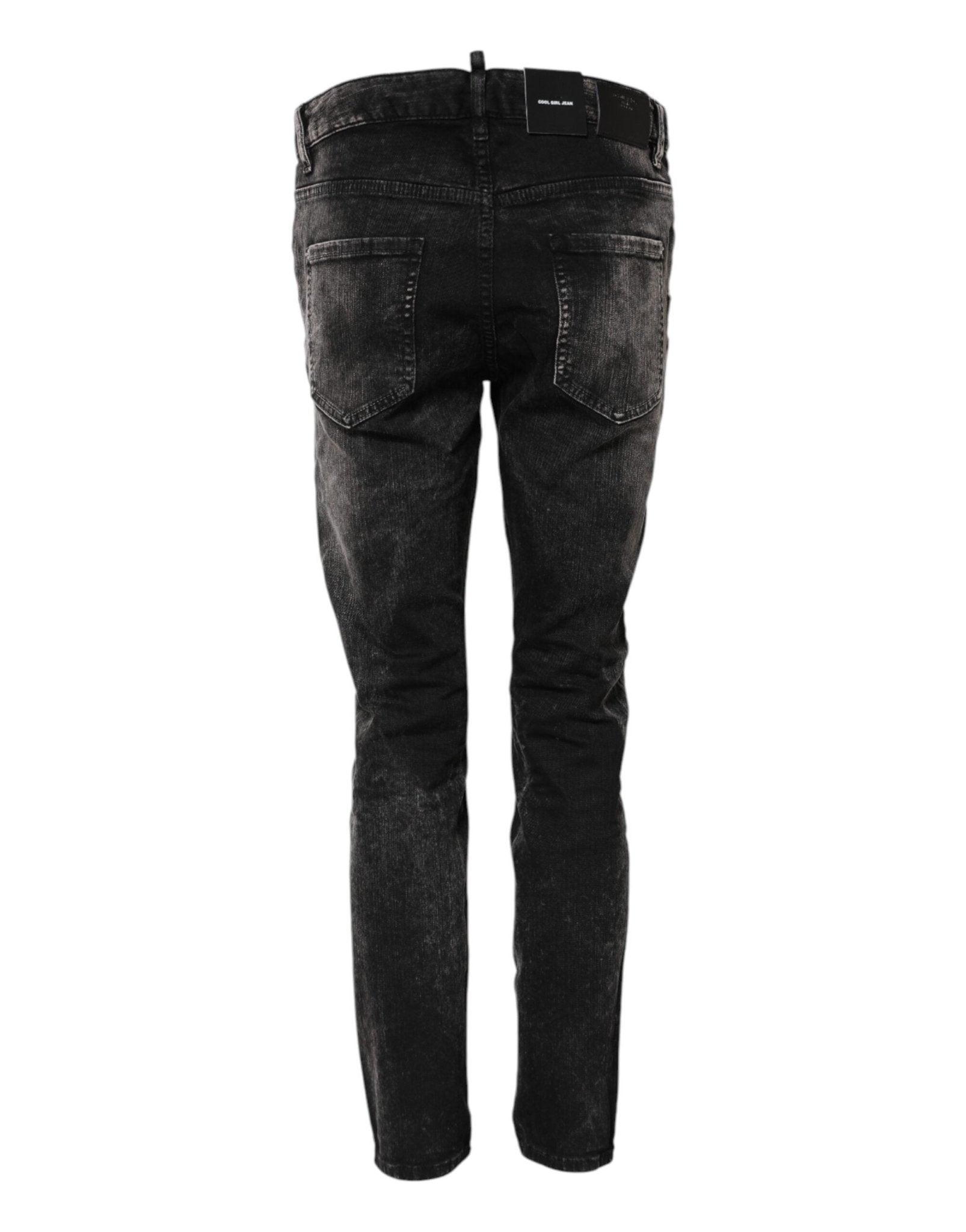 Black Washed Mid Waist Tapered Denim Jeans - TIZZIL