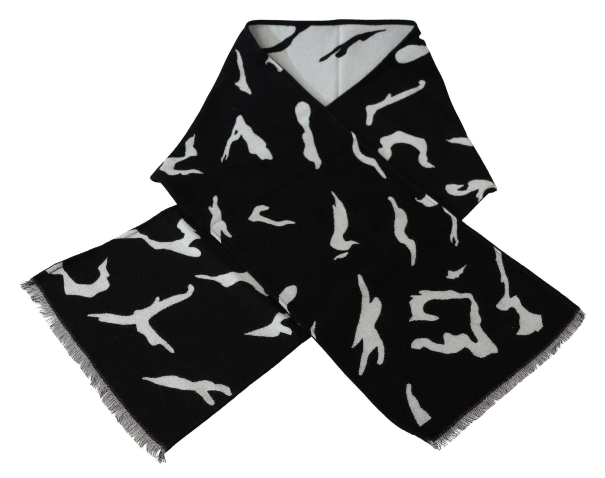 Black White Wool Unisex Winter Warm Scarf Wrap Shawl - TIZZIL