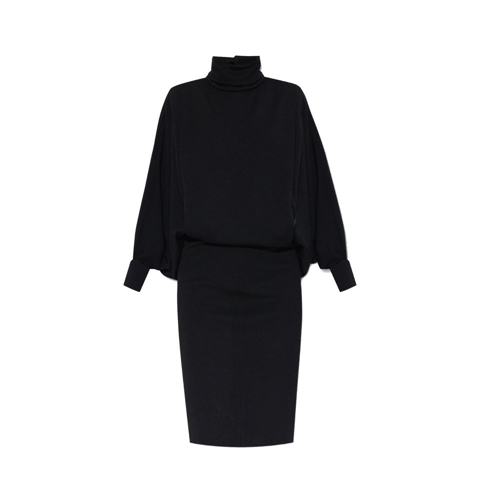 Black Wool Casual Dress - TIZZIL