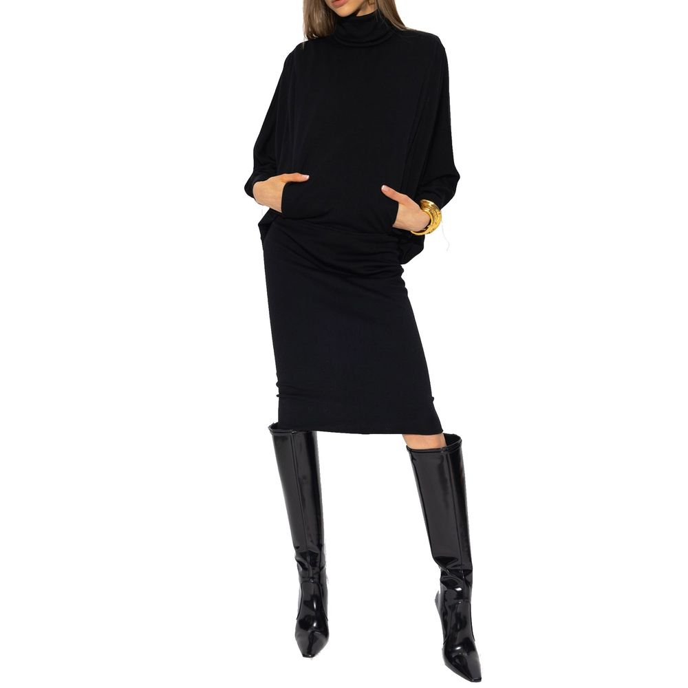 Black Wool Casual Dress - TIZZIL