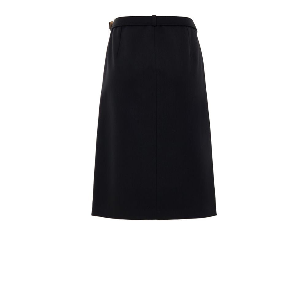 Black Wool Midi Skirt - TIZZIL