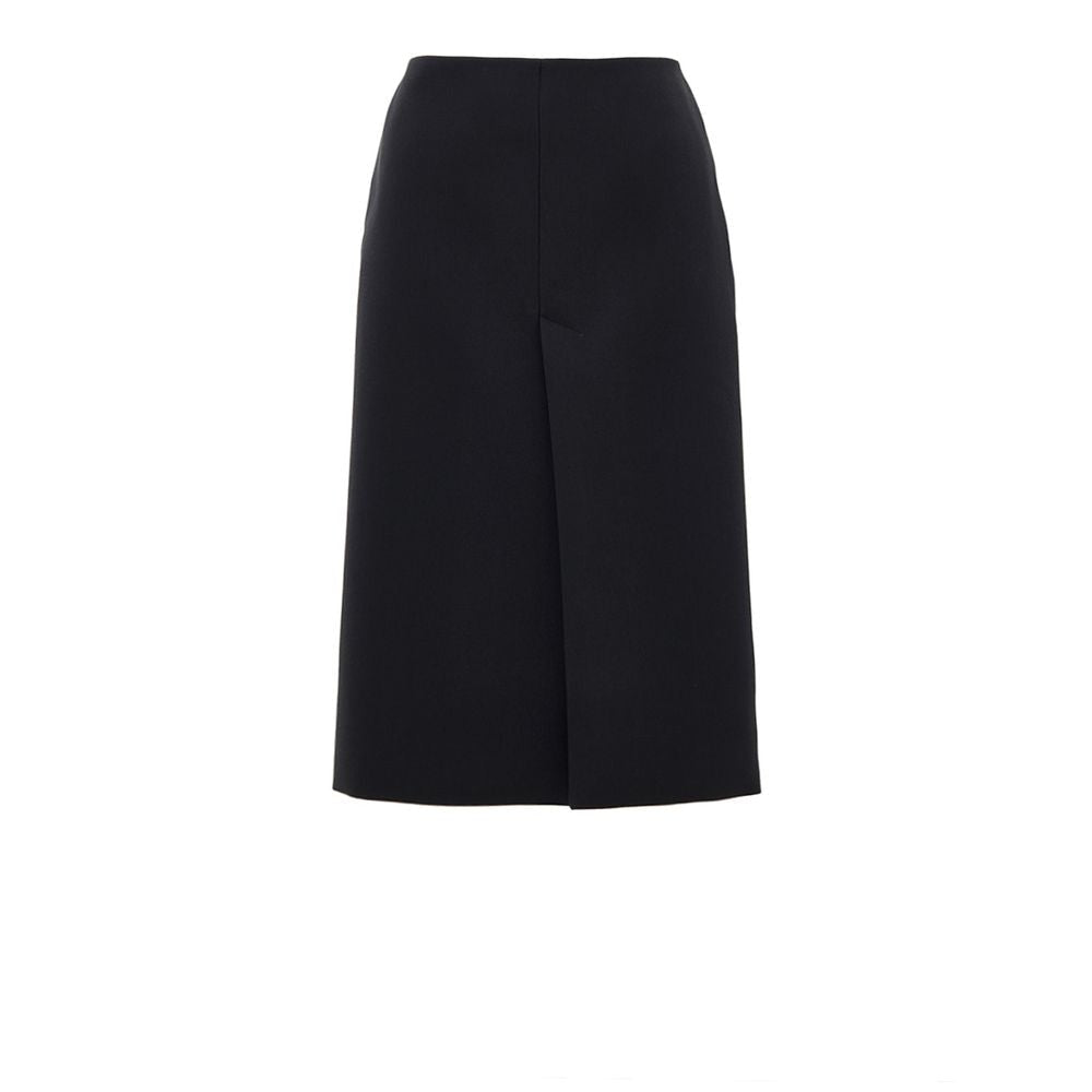 Black Wool Midi Skirt - TIZZIL