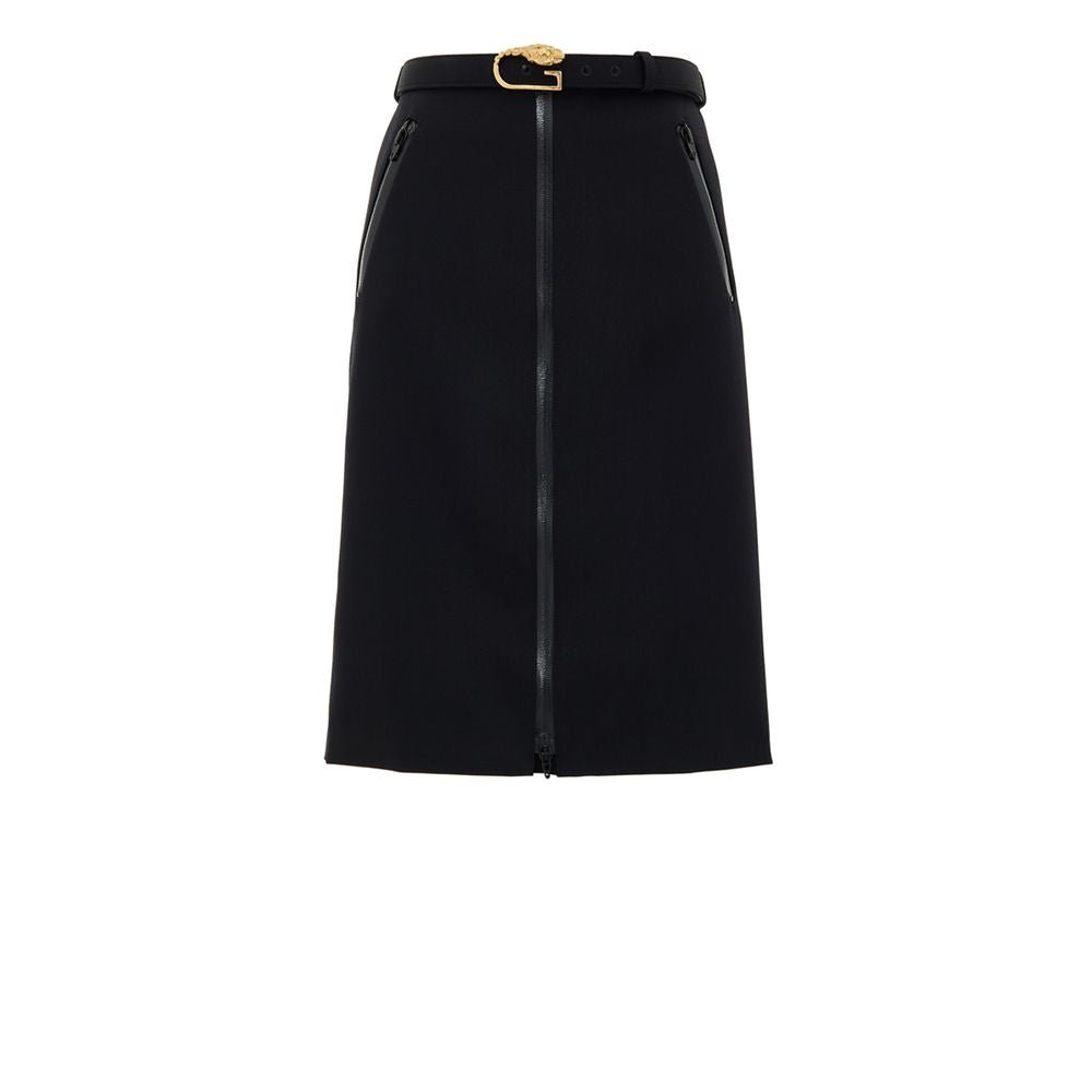 Black Wool Midi Skirt - TIZZIL