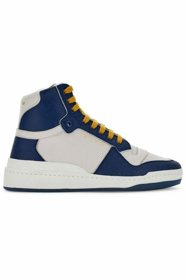 Blue Calf Leather Mid Top Sneakers - TIZZIL