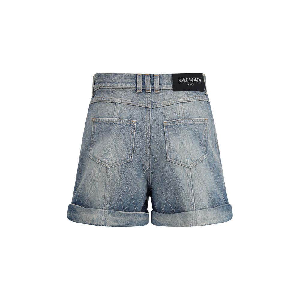 Blue Cotton Bermuda Shorts - TIZZIL