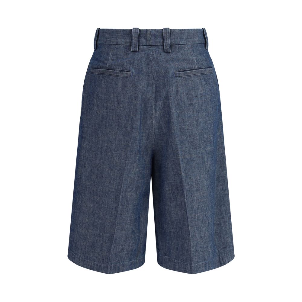 Blue Cotton Bermuda Shorts - TIZZIL