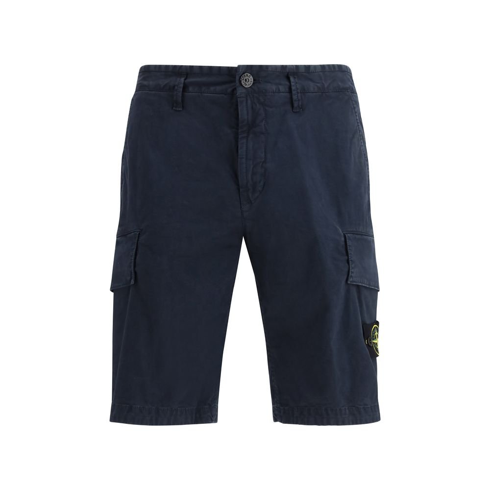 Blue Cotton Bermuda Shorts - TIZZIL
