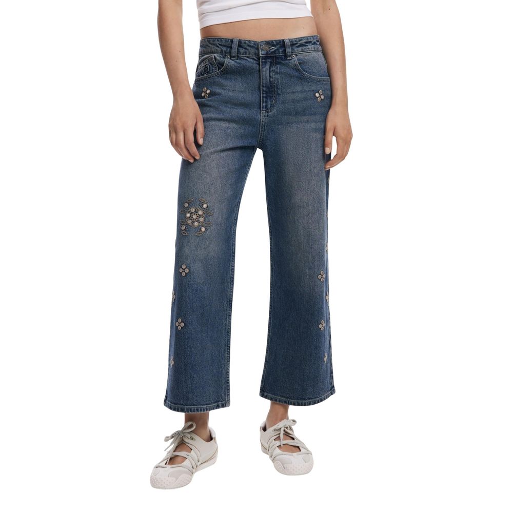 Blue Cotton Bootcut Jeans - TIZZIL
