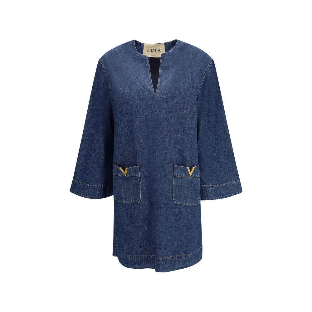 Blue Cotton Casual Dress - TIZZIL