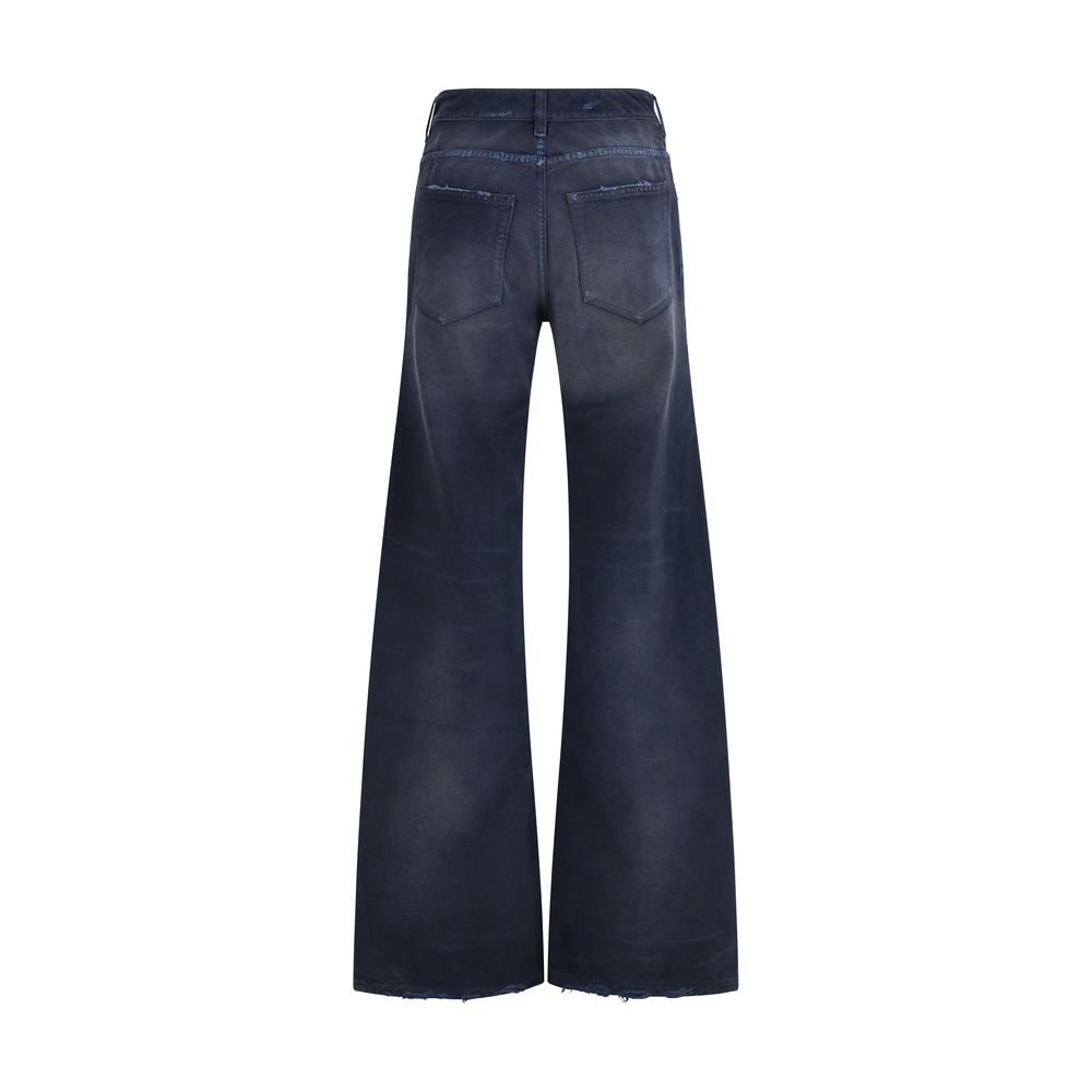 Blue Cotton Flared Jeans - TIZZIL