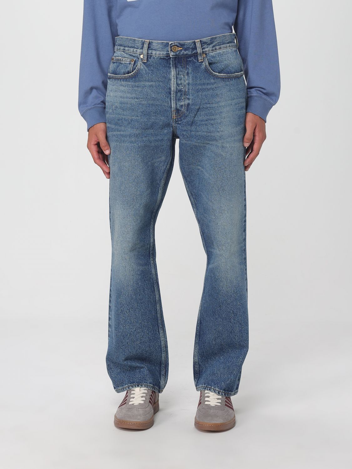 Blue Cotton Flared Jeans - TIZZIL