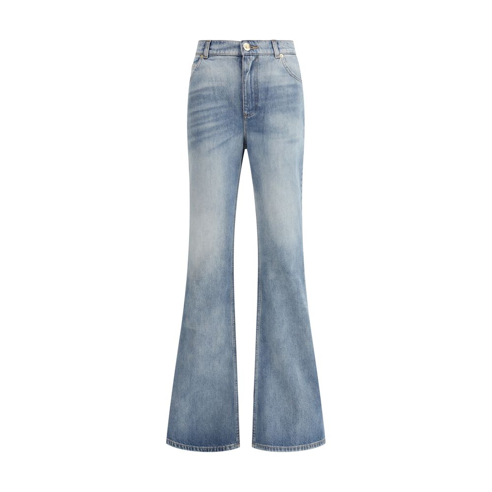 Blue Cotton Flared Jeans - TIZZIL
