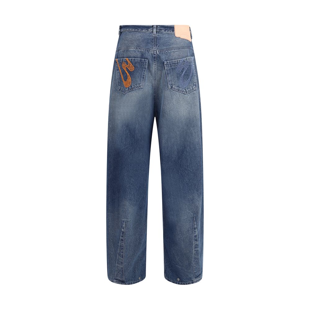 Blue Cotton Relaxed Fit Jeans - TIZZIL