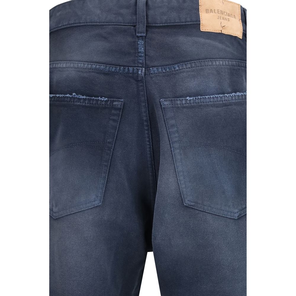 Blue Cotton Relaxed Fit Jeans - TIZZIL