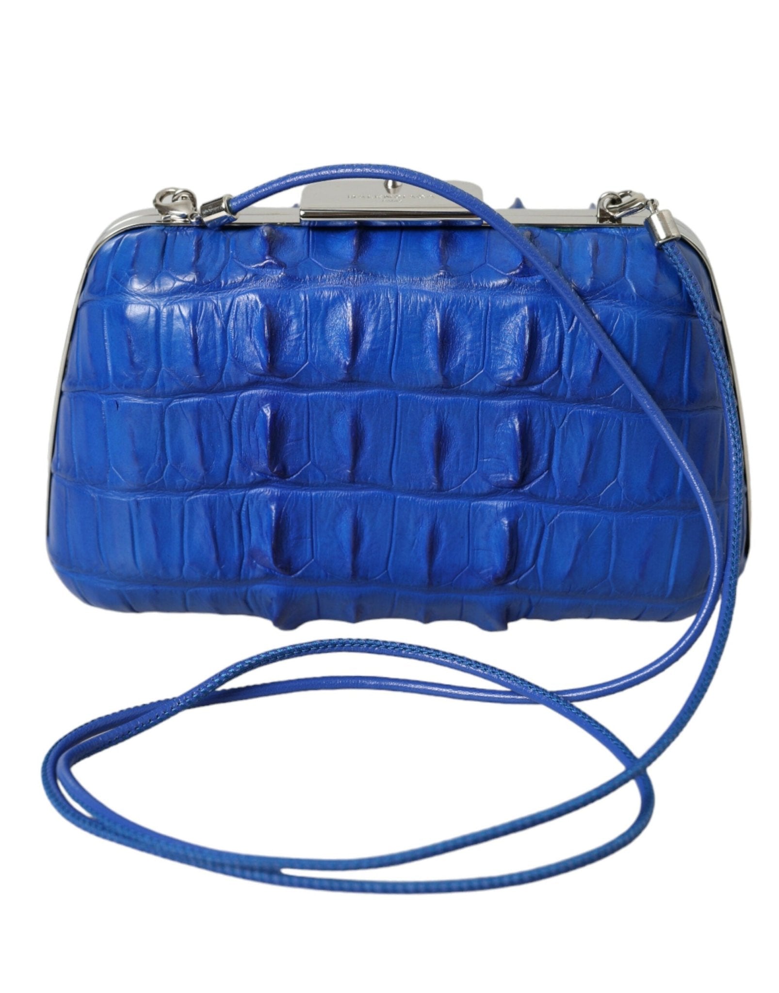 Blue Exotic Skin Leather Shoulder Crossbody Box Clutch Bag - TIZZIL