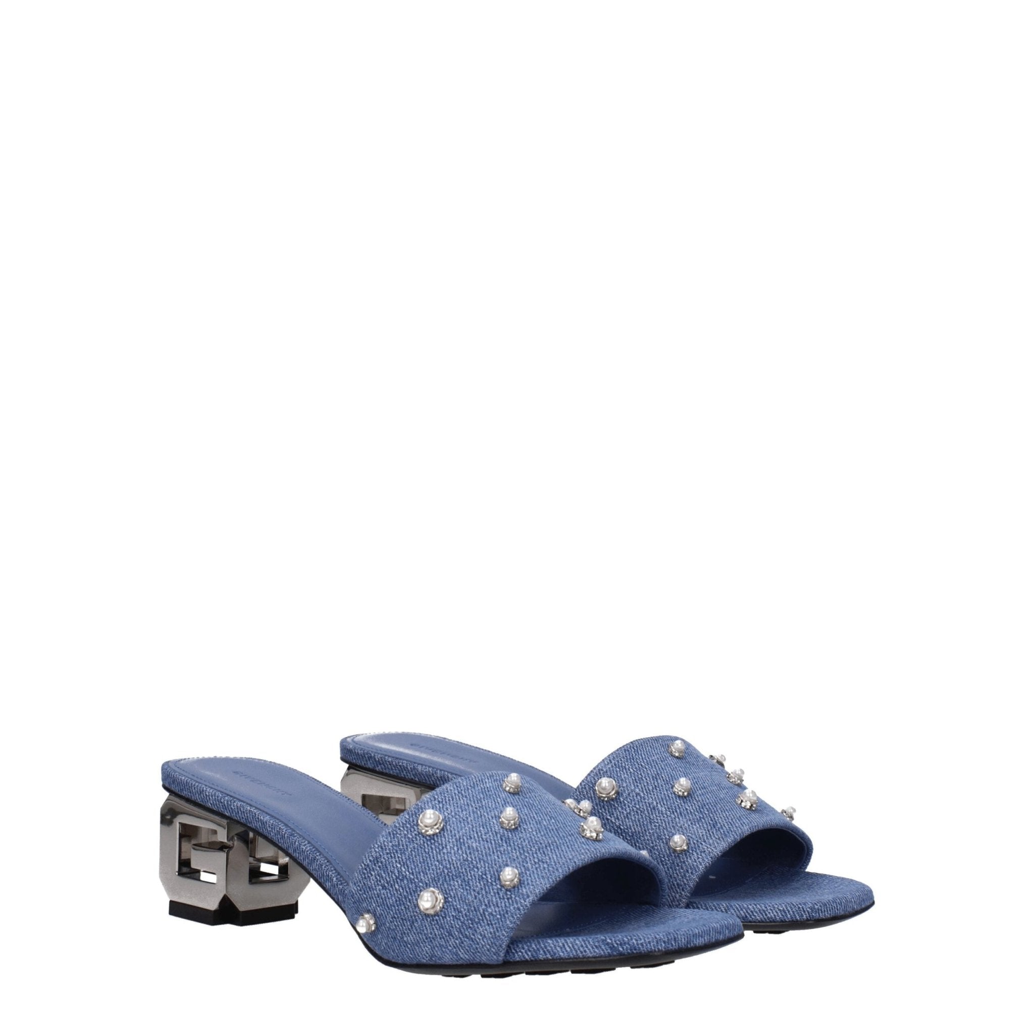 Blue Fabric Flat Sandals - TIZZIL
