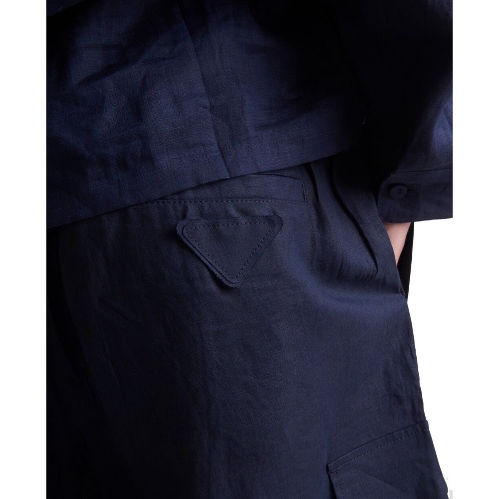 Blue Linen Bermuda Shorts - TIZZIL