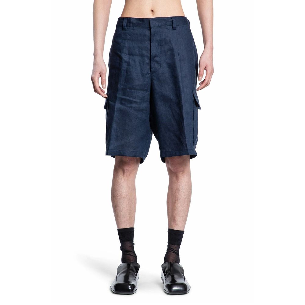 Blue Linen Bermuda Shorts - TIZZIL