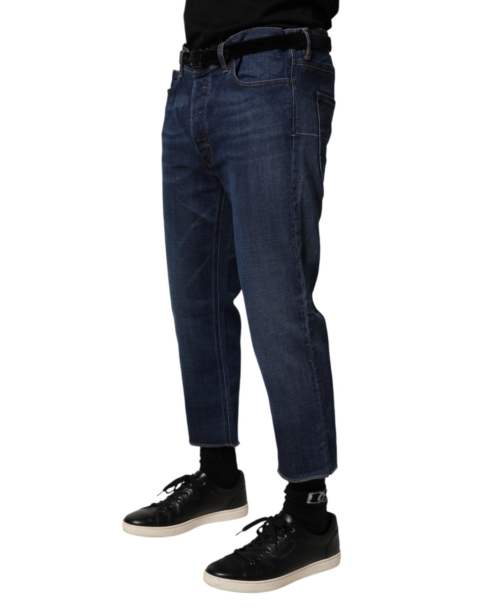 Blue Mid Waist Cotton Men Cropped Denim Jeans - TIZZIL
