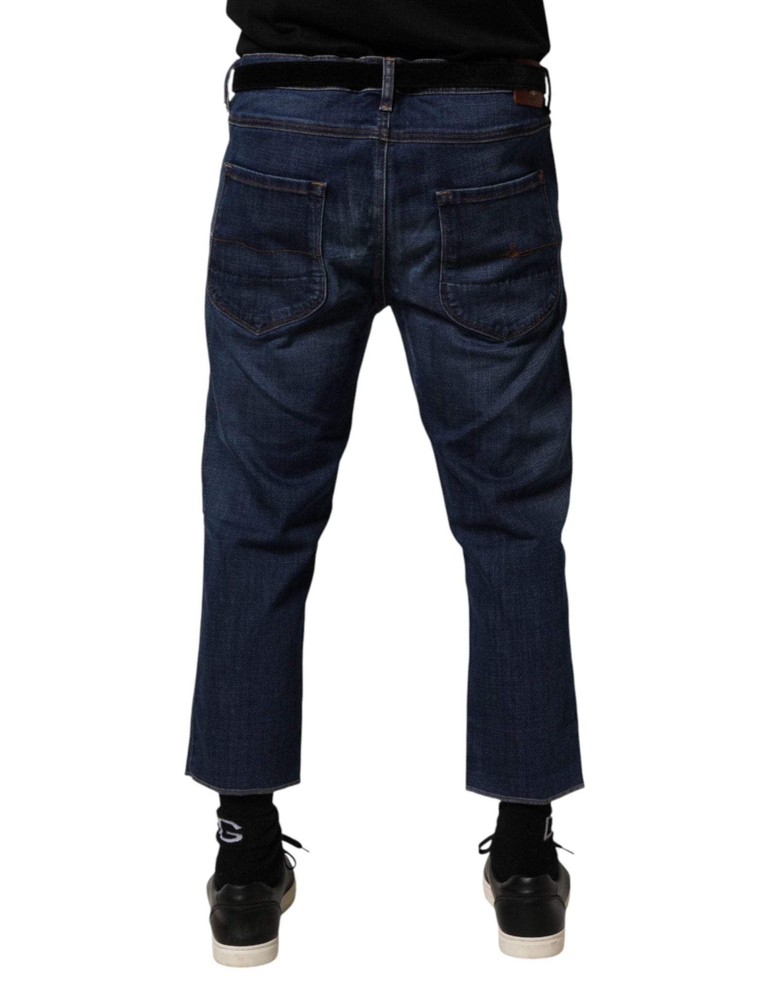 Blue Mid Waist Cotton Men Cropped Denim Jeans - TIZZIL