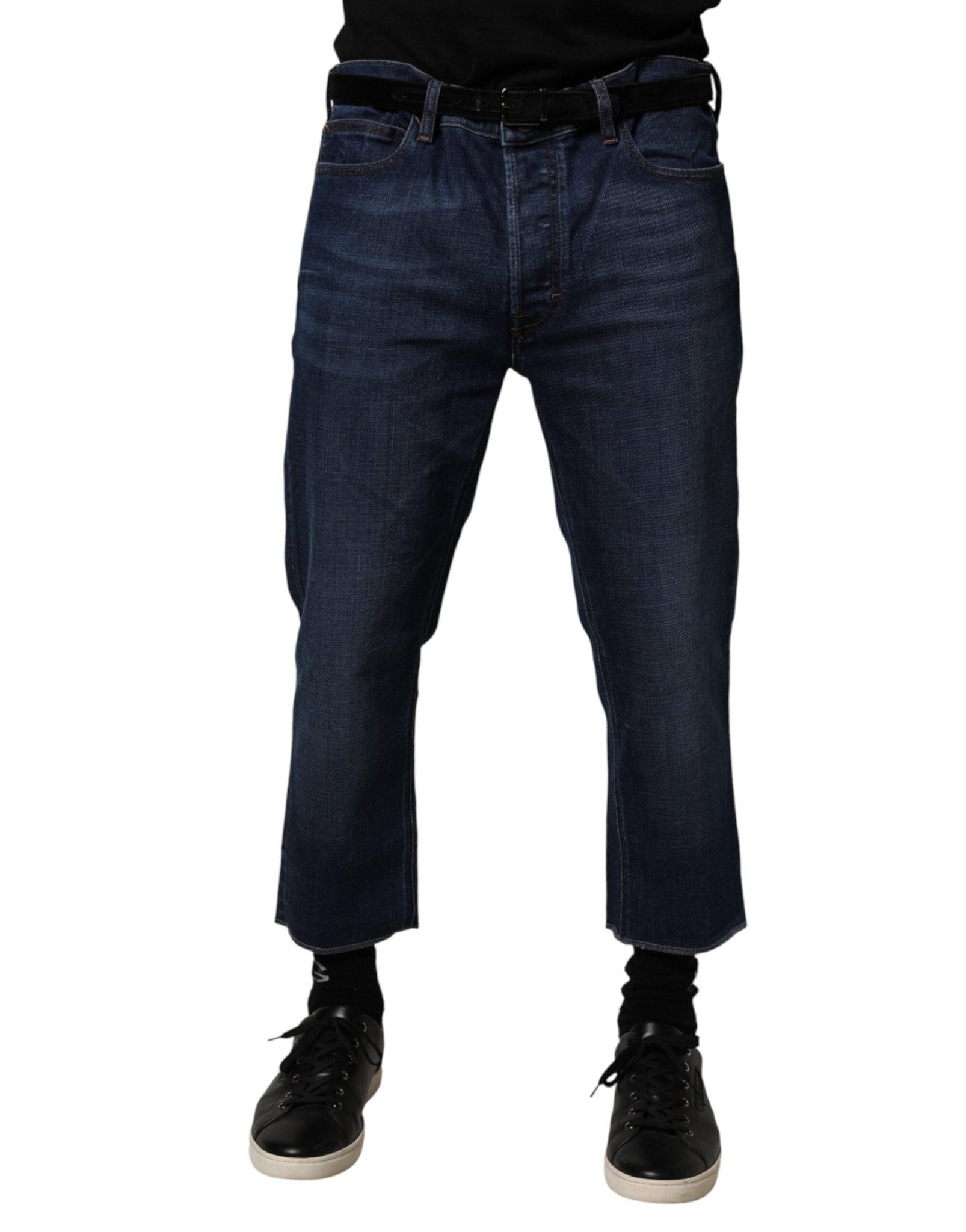 Blue Mid Waist Cotton Men Cropped Denim Jeans - TIZZIL