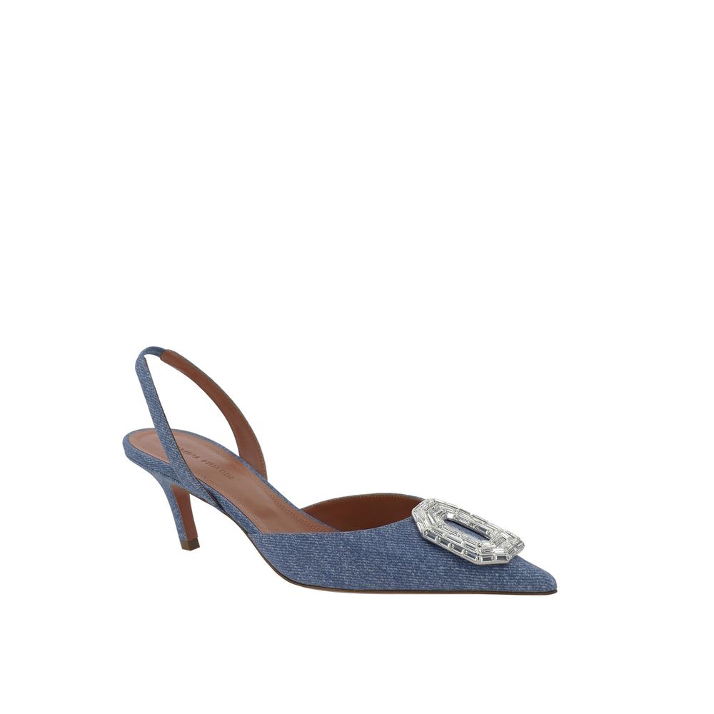Blue Nubuc Leather Mid Heel Pumps - TIZZIL