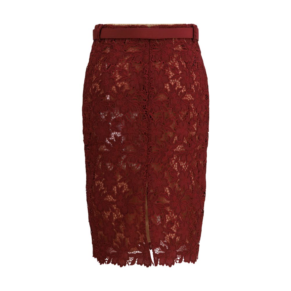 Bordeaux Polyester Midi Skirt - TIZZIL