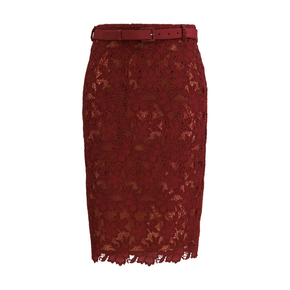 Bordeaux Polyester Midi Skirt - TIZZIL