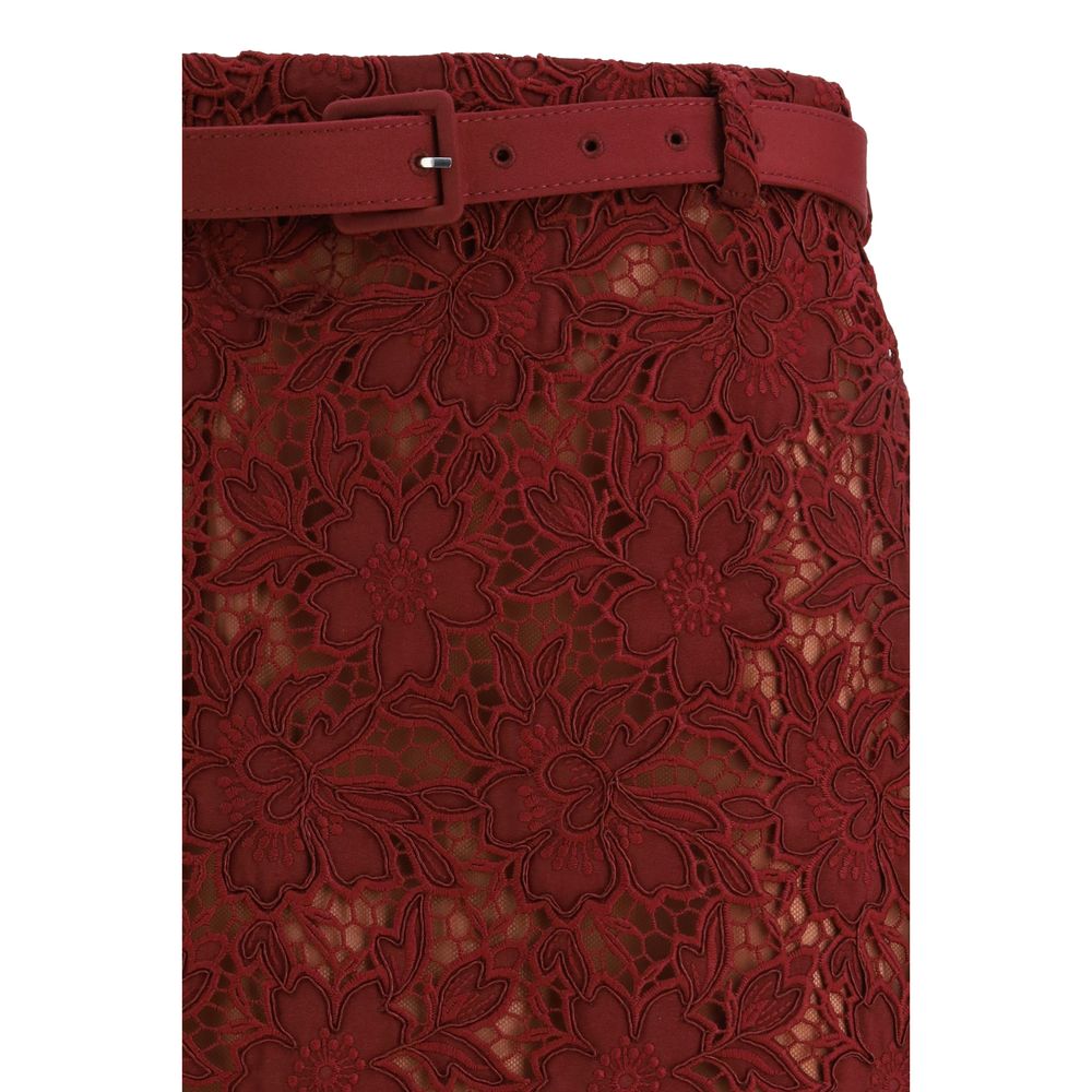 Bordeaux Polyester Midi Skirt - TIZZIL
