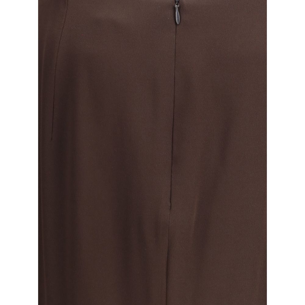 Brown Acetate Midi Skirt - TIZZIL