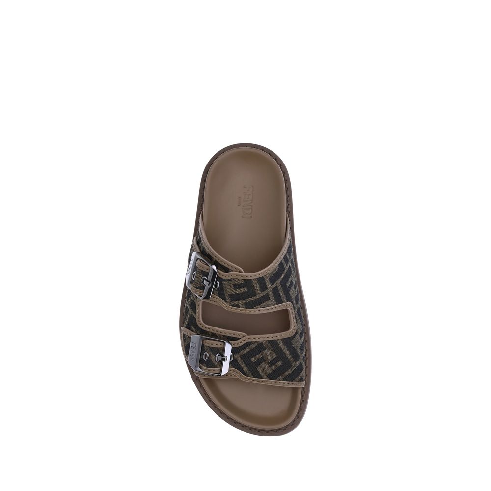 Brown Calf Leather Bos Taurus Flat Sandals - TIZZIL
