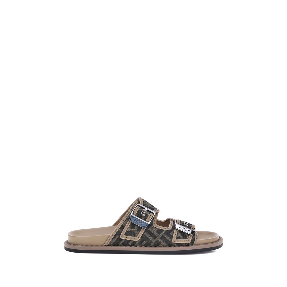 Brown Calf Leather Bos Taurus Flat Sandals - TIZZIL