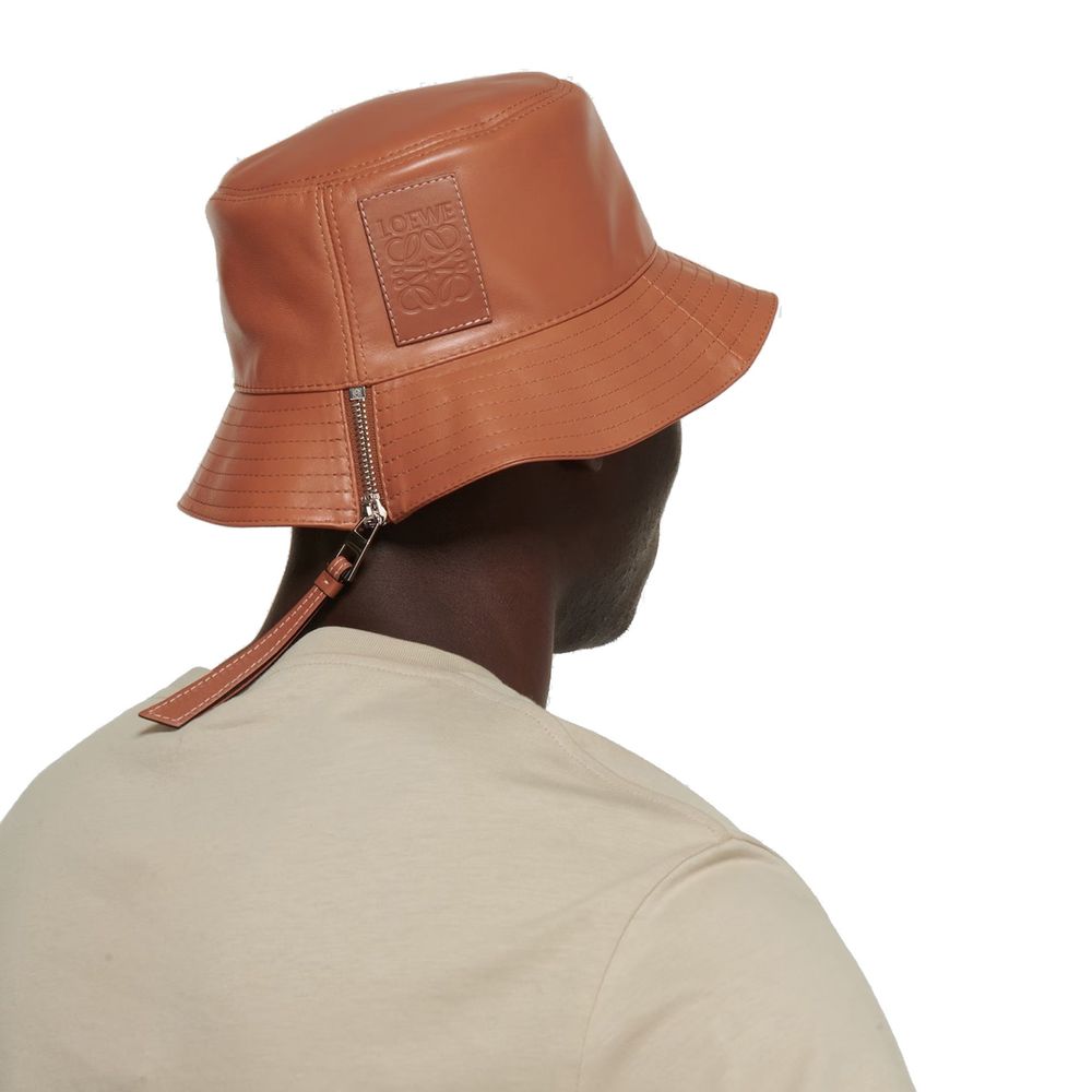 Brown Calfskin Bucket Hat - TIZZIL