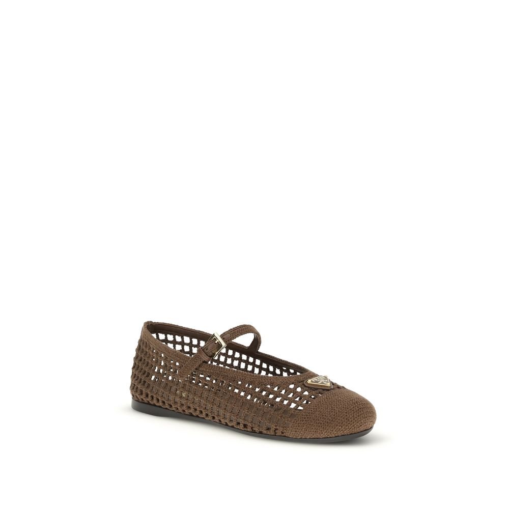 Brown Cotton Ballet Flats - TIZZIL