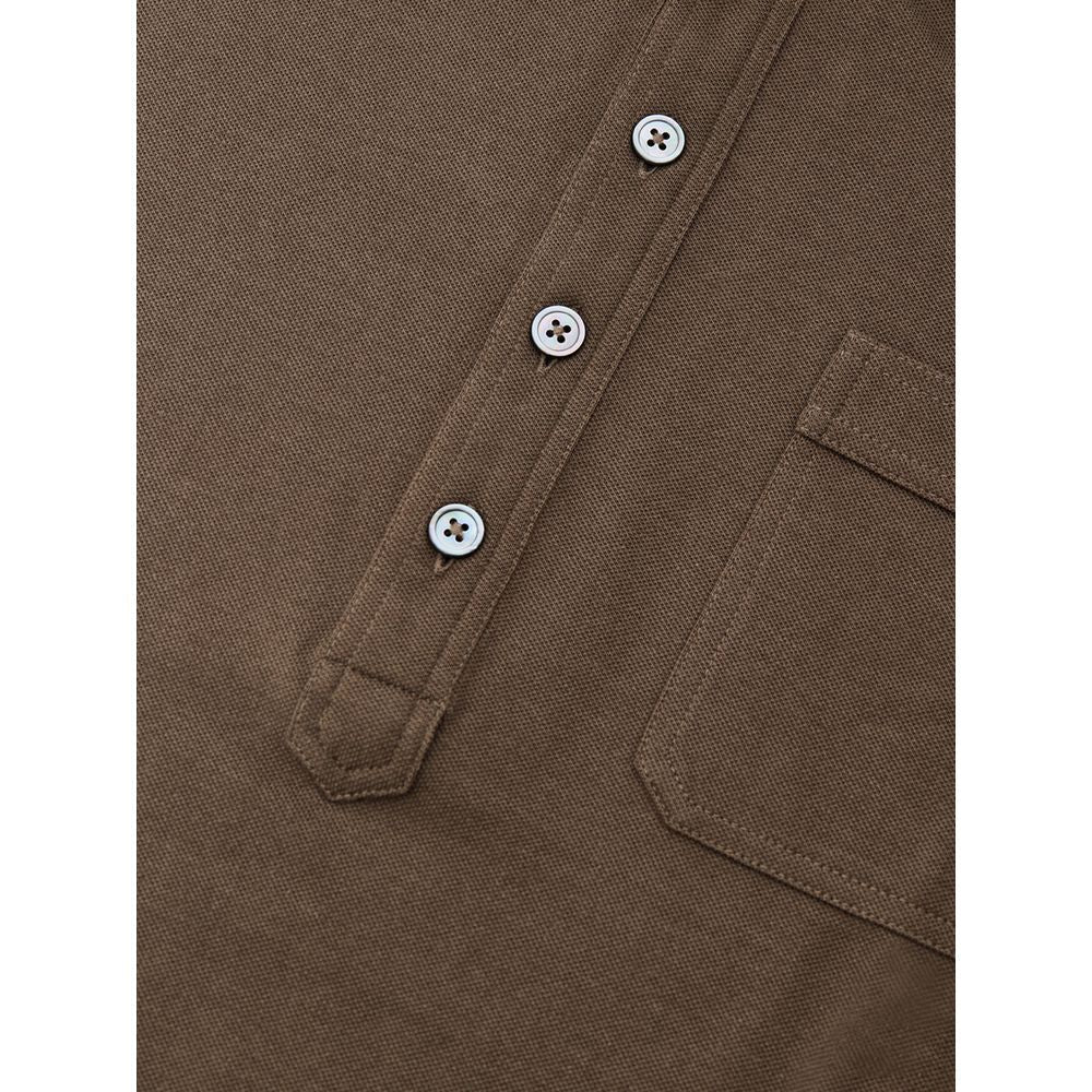 Brown Cotton Polo Shirt - TIZZIL