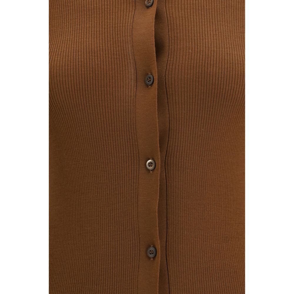 Brown Fleece Wool Cardigan - TIZZIL