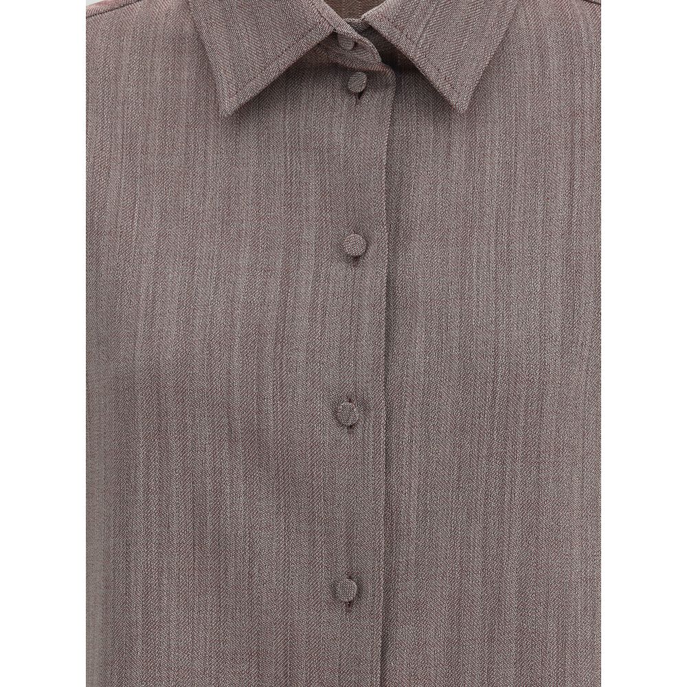 Brown Fleece Wool Dress Shirt - TIZZIL