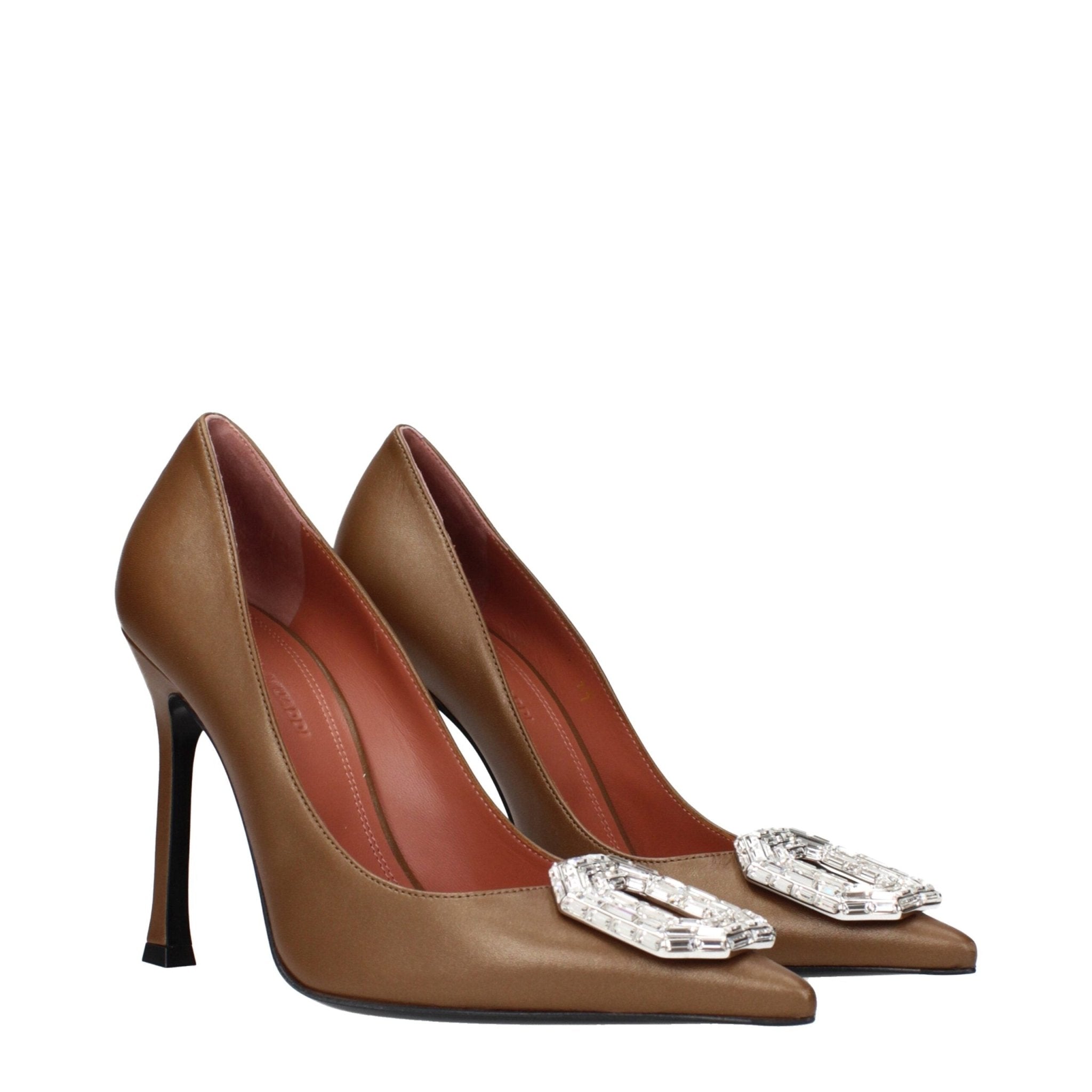 Brown Leather High Heel Pumps - TIZZIL