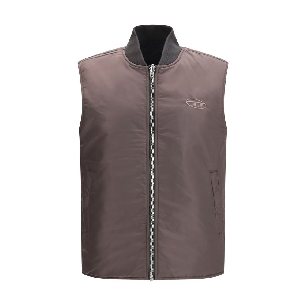 Brown Polyamide Sleveless Jacket - TIZZIL