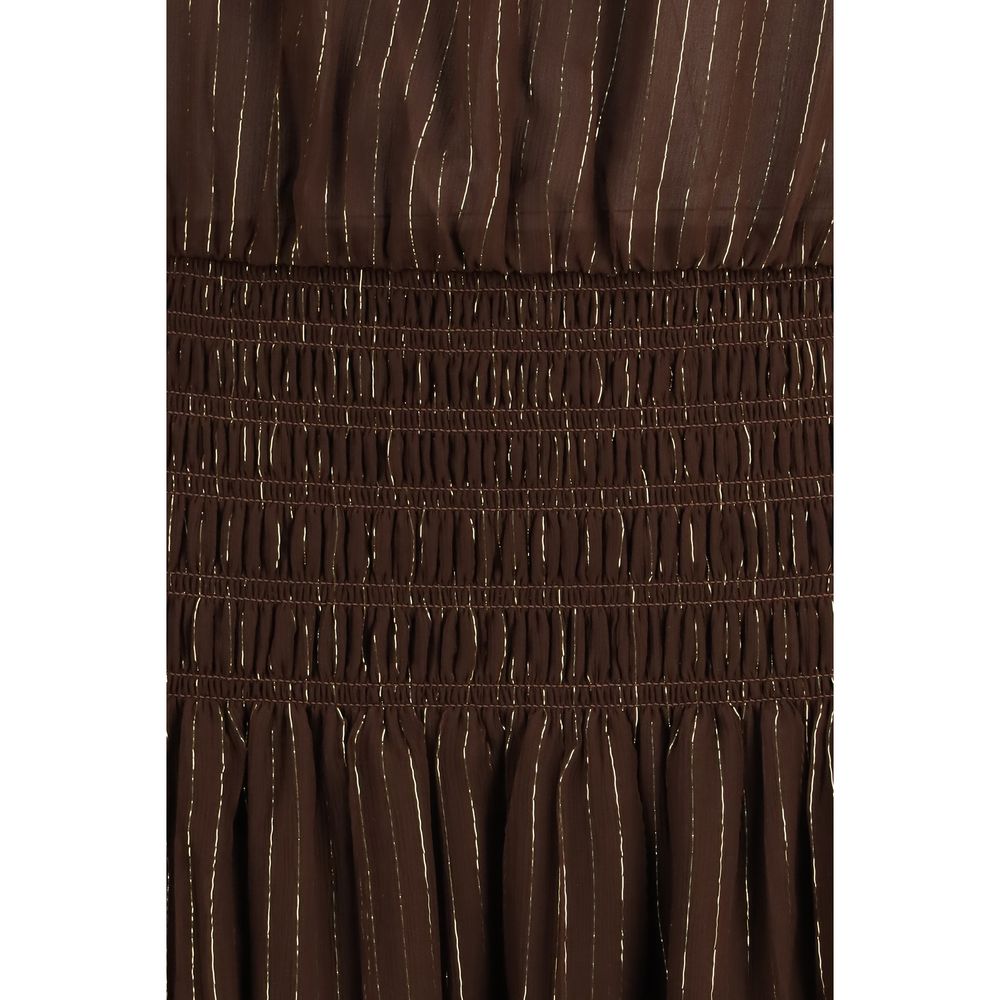 Brown Silk Long Dress - TIZZIL
