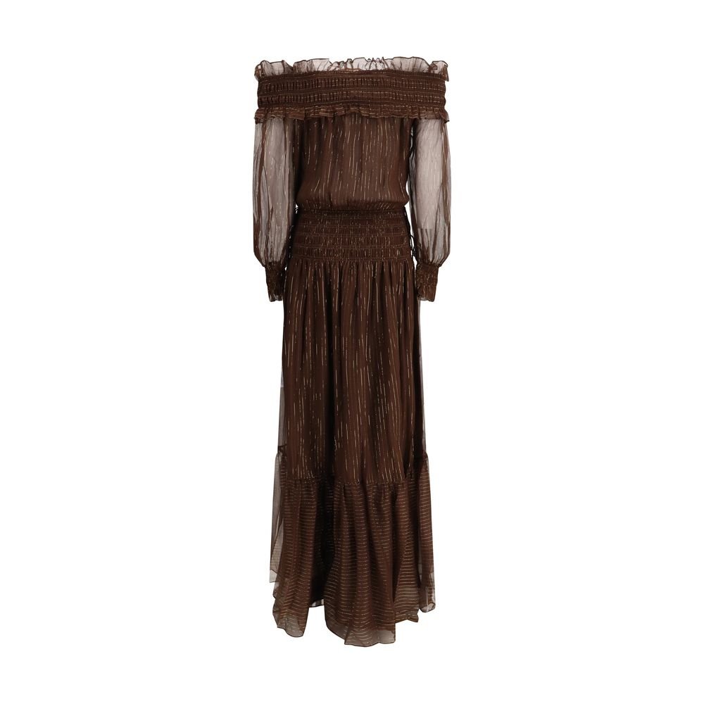 Brown Silk Long Dress - TIZZIL