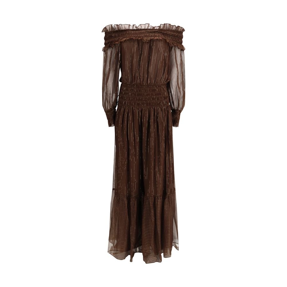 Brown Silk Long Dress - TIZZIL