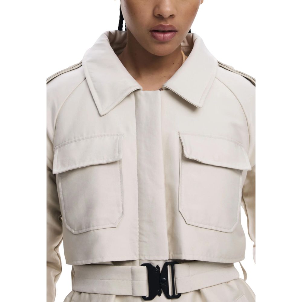 Cream Polyester Coat - TIZZIL