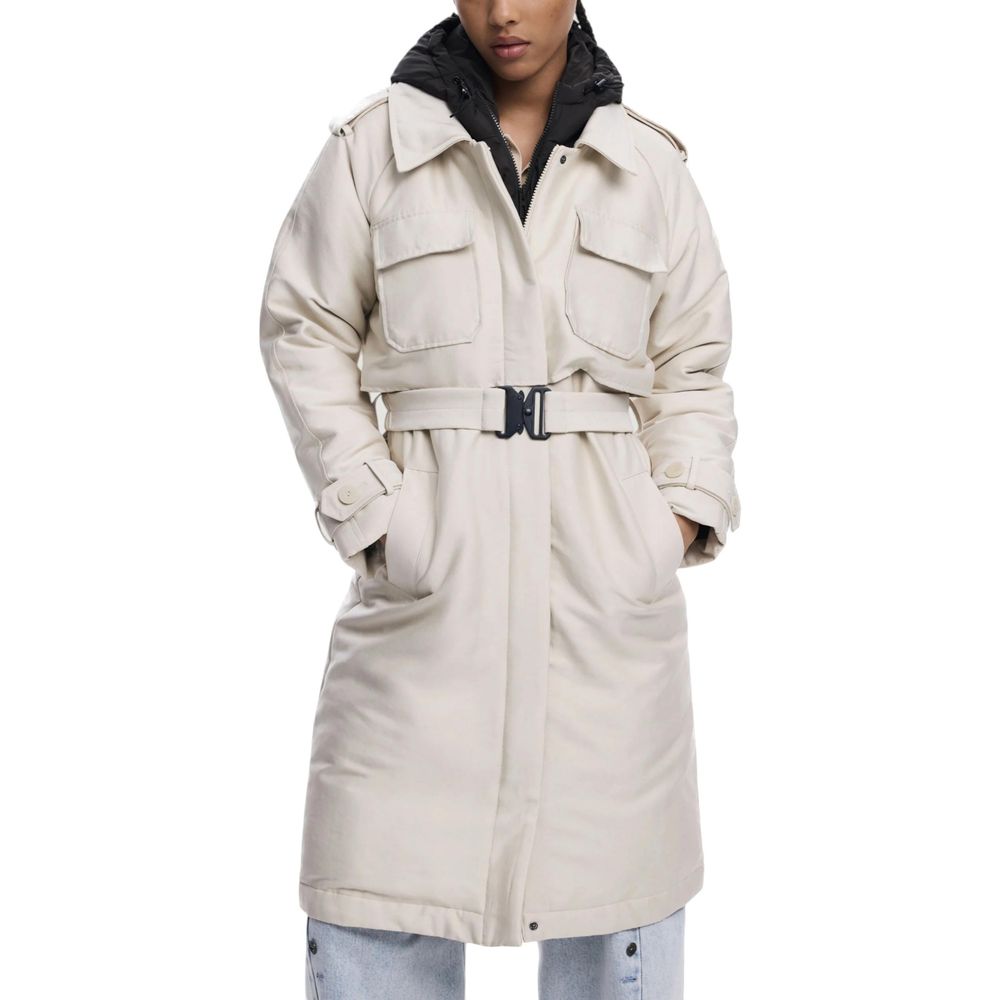 Cream Polyester Coat - TIZZIL