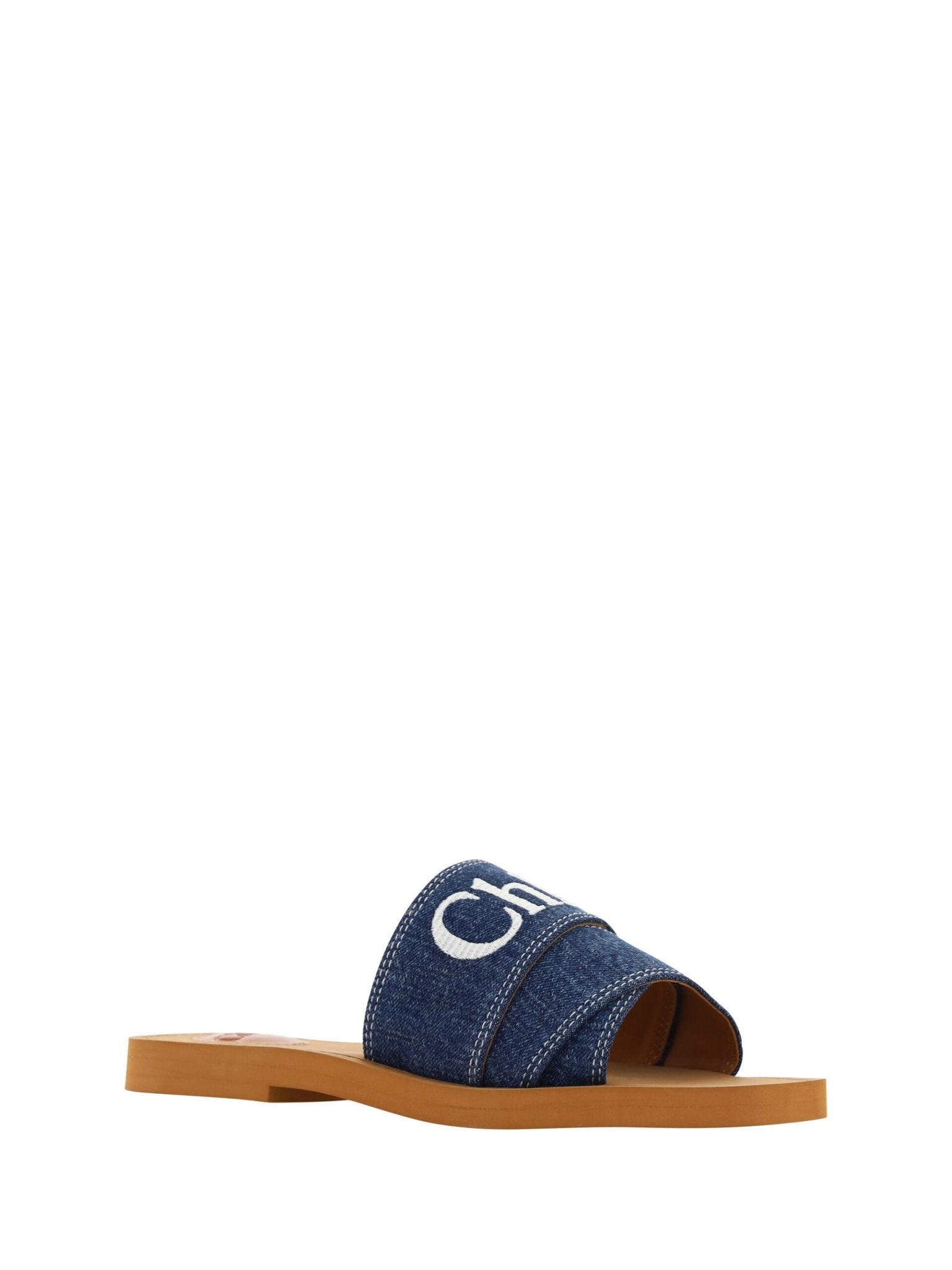 Denim Blue Cotton Slides Woody Sandals - TIZZIL